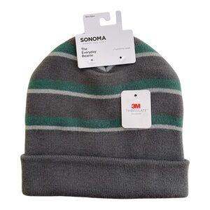 Sonoma The Everyday Beanie Gray/ Green Striped NWT